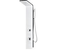 Colonne de douche hydromassage en aluminium verni en poudre blanche mat (frontal) et noir mat (lateral)
