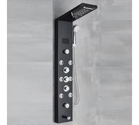 Colonne de douche hydromassage set panneau douche en acier inox 304 avec mitigeur massage, pommeau de douche fixe, douchette et sortie baignoire 4 fonctions, noir