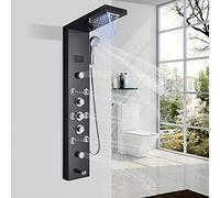 Colonne de Douche Hydromassages LED Panneau de Douche Pour Salle de Bain Système de Douche Multifonctionnel Ensemble De Douche Noire Hevenaov Avec 6 Jets D'hydromassage