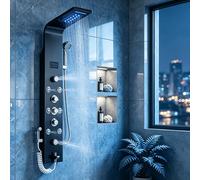 Colonne de douche LED en nickel noir à six fonctions avec jets de massage spa, douche pluie, cascade et bidet, robinetterie de bain Nickel 8009