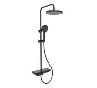 Colonne de douche + Mitigeur thermostatique + Douche de tête + Douchette 3 jets + Tablette, noir mat (SATSSTPBCHMC)