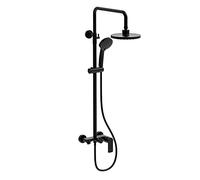 Colonne de douche monobloc modèle DAK BLACK avec cano, 3 voies, réglable en hauteur de 96 à 136 cm. Avec flexible et pommeau de douche rond
