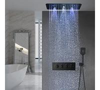 Colonne De Douche,Multifonctionnel Colonne De Douche Sans Mitigeur,Colonne Douche Encastrable, Avec Douche De Tête,Lumières LED Colorées,douchette À Main,Colonne De Douche Thermostatique Noir