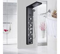 Colonne de douche murale hydraulique LED hydromassage affichage de la température pluie cascade en acier inoxydable noir