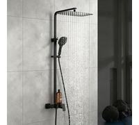 Colonne de Douche Noir avec Mitigeur Installations Salles de Bain | Mitigeur Mural Bain Douche Tête de Douche Pluie Rectangulaire, Tuyau de 1,5m, Tringle de Douche Réglable En Hauteur