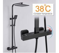 Colonne de Douche Noir avec Mitigeur Thermostat Ensemble de Douche avec Pommeau Hauteur Réglable - Homelody