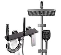 Colonne de Douche Noir, Colonne Douche avec Mitigeur, Colonne Salle de Bain avec 4 Modes, Mommeau de Douche, Jet, Robinet, Pommeau de Douche, Réglable en Hauteur, Profitez d'un Spa Chez Vous