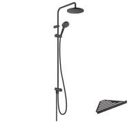 Colonne de douche ou bain douche sans mitigeur HANSGROHE Vernis Blend 200 noir mat + tablette AddStoris