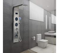 Colonne de Douche,Panneau de Douche Carré Multifonction Acier Inox 304 Mitigeur Douche Salle de Bain avec Écran LCD Affichage de La Température et Lumières LED,5 Modes D’eau, 6.5*20*123.5cm