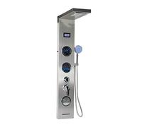 Colonne de Douche,Panneau de Douche Carré Multifonction Acier Inox 304 Mitigeur Douche Salle de Bain avec Écran LCD Affichage de La Température et Lumières LED,5 Modes D’eau, 6.5 * 20 * 123.5cm
