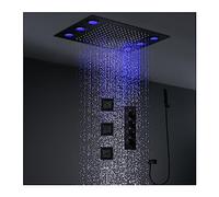 Colonne de Douche, Panneau de pommeau de douche pluie noir for salle de bain, ensemble de douche LED 20 x 14 pouces, inverseur thermostatique avec système de robinet à jet corporel(A whole shower set)