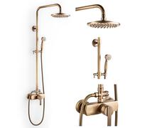 Colonne de Douche Rétro avec Mitigeur Ensemble de Douche Laiton Antique Système de Douche Mural Mitigeur de Douche Set Réglable Hauteur 70 à 120 cm, avec Douchette et Pommeau de Douche 8''