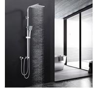 Colonne de Douche Sans Robinet Ensemble de Douche avec Douchette à Main et Pommeau de Douch Carré Chormé Hauteur Réglable
