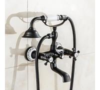 Colonne De Douche, Système De Douche, Robinet D'évier De Baignoire À Deux Poignées Monté, Douche Kit De Douche Mural Avec Douchette À Main, Robinet De Douche Chaud Et Froid, Noir (White)