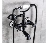 Colonne De Douche, Système De Douche, Robinet D'évier De Baignoire À Deux Poignées Monté, Douche Kit De Douche Mural Avec Douchette À Main, Robinet De Douche Chaud Et Froid, Noir (Black)