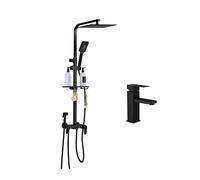 Colonne de Douche, Système de douche thermostatique, robinet noir de salle de bain à affichage numérique, mitigeur baignoire 3 voies ensemble de douche à effet pluie douche à effet pluie(Set)