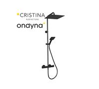 Colonne de douche thermo pomme carre 25 chrome noir brosse - CRISTINA ONDYNA OG47675