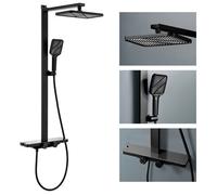 Colonne de Douche Thermostatique 38°C - Kit de Douche 3 Fonctions avec Sortie en Cascade - Étagère de Rangement - Noir -HOMELODY