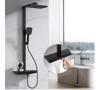 Colonne de Douche Thermostatique 40°C, Kit de Douche 3 Fonctions avec Sortie en Cascade et Étagère de Rangement, Ensemble de Douche