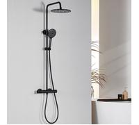 Colonne de douche thermostatique - AURALUM MAX - Inox noir - Douchette 3 modes - Hauteur 102-125 cm