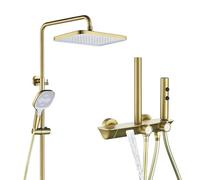 Colonne de Douche Thermostatique avec Mitigeur, Ensemble Système de Douche avec Pommeau de Douche 32*22cm, Douche à Main 3 Jets, Douchette WC, Robinet de Baignoire Cascade, Hauteur Réglable, Or Brossé