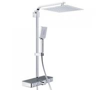 Schütte Ocean Système Thermostat et étagère en Verre-Ensemble 30 x 30 cm, Effet Pluie avec Support Mural et pommeau Colonne de Douche en Chrome/Anthracite 60531, 350 x 1200 x 520 mm