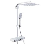 Schütte Ocean Système Thermostat et étagère en Verre - Set 30 x 30 cm, Effet Pluie avec Support Mural et pommeau Panneau Colonne de Douche en Chrome/Blanc 60530