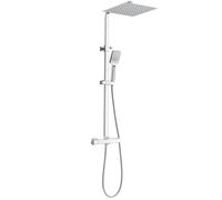 Colonne de Douche Thermostatique, Bevankly Square Ensemble de Douche pour Salle de Bain, Mitigeur Douche Thermostatique, Douchette 3 Jets, Tête de Douche, Hauteur Réglable 80-125cm, Chromé