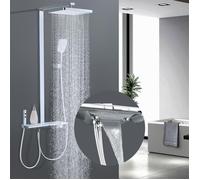 Colonne de Douche Thermostatique Chrome avec Douche Pluie Douchette à Main 4 types de jets, Panneau Thermostatique de 50 cm