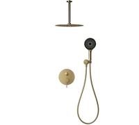 Colonne De Douche Thermostatique, Colonne De Douche Sans Mitigeur, Avec Pommeau De Pluie Support, Flexible Et Douche De Tête, Ensemble De Douche En Acier Inoxydable. (Or brossé, 16 pouces)