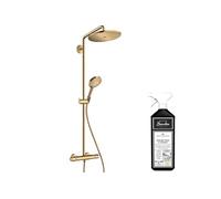 Colonne de douche thermostatique Croma Select S 280 EcoSmart aspect dorée poli + nettoyant Briochin