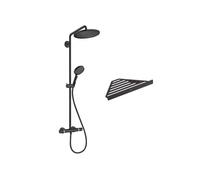 Colonne de douche thermostatique Croma Select S 280 noir mat + tablette AddStoris