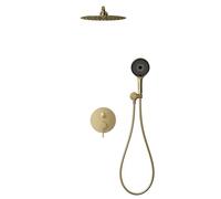 Colonne De Douche Thermostatique, Ensemble De Colonne De Douche, Acier Inoxydable, Douche Pluie,Douchette, Support, Flexible, De Tête, Ensemble Douche. (Or brossé, 12 pouces)