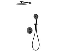 Colonne De Douche Thermostatique, Ensemble De Colonne De Douche, Acier Inoxydable, Douche Pluie,Douchette, Support, Flexible, De Tête, Ensemble Douche. (Noir, 16 pouces)