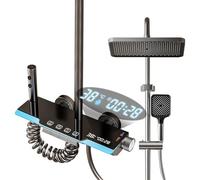 Colonne de Douche Thermostatique, Ensemble de Mitigeur Douche en Acier Inoxydable avec Douche Plafond Carrée de, Douchette à Main, LED Ensemble De Douche,Barre de Douche à Hauteur Réglable (A)