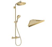 Colonne de douche thermostatique Croma Select S 280 aspect doré poli + tablette AddStoris