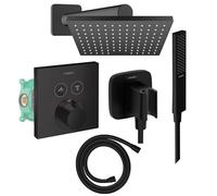 Colonne de douche thermostatique HANSGROHE ShowerSelect E Douche de tête Vernis Shape Flexible Isiflex Douchette PulsifyE noir mat