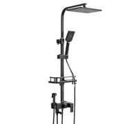 Colonne De Douche Thermostatique, Hauteur RéGlable Ensemble De Douche, Mode De Sortie D'Eau à 3/4 Vitesses, Avec éTagèRes De Stockage, Pommeau De Douche Et Barre De Douche (Noir 4 Vitesse)