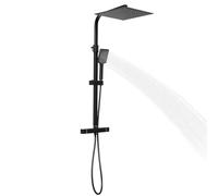 Colonne De Douche Thermostatique, Kit de Robinet de Douche Complet | Système Douche Murale Avec Mitigeur Et Douchette 8 x 8cm, Réglable Hauteur, pour Baignoire et Salle de Bain, Noire
