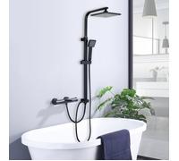 Colonne de Douche Thermostatique Noir Ensemble de Douche Robinet Cascade pour Baignoire Laiton Set de Douche Hauteur Réglable