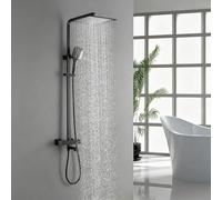 Colonne de Douche Thermostatique Noir Installations Mural | Robinet Bain Rotative, Douche Tête Pluie, Douchette a Main 3 Fonctions, Distance Des Trous D'Installation 13,5-16,5cm