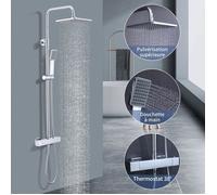 Colonne de Douche Thermostatique Sans Percement Supplémentaire, Ensemble de Douche Hauteur Réglable Chromé, Système en Inox 304