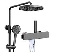 Colonne de Douche Thermostatique, Set Kit de Douche 3 Fonctions Ensemble Système de Douche Murale Colonne de Douche Laiton avec Mitigeur Cascade, Pommeau Douche, Tête de Douche Ronde (Gray)