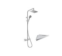 Colonne de douche thermostatique Vernis Shape 230 Green chromé + tablette AddStoris