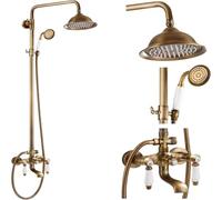Colonne de douche vintage à fixation murale en laiton antique avec pommeau de douche rond de 20,3 cm, système triple fonction avec support extensible de 80120 cm pour salle de bain, expérience spa de