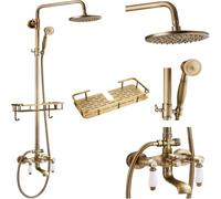 Colonne de douche vintage en laiton antique robinet de douche mural de 20,3 cm pommeau de douche rond à triple fonction système de douche avec support réglable 80120 cm pour salle de bain