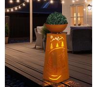Colonne décorative pour plantes, bol à fleurs, décoration de jardin, lampe d'extérieur, colonne pour plantes avec motif de Noël, métal rouille, pile incluse, minuterie, 1x LED blanc chaud, H 59 cm