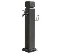 Colonne de fontaine de jardin extérieure en acier inoxydable avec support de tuyau d'arrosage, robinet sur pied pour jardin, cour, terrasse - Design noir résistant