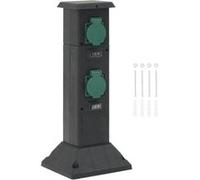 vidaXL Colonne de Prise d'extérieur à 4 Voies Noir Vert 16x16x39,5 cm, Prise de Courant d'extérieur, Prise électrique d'extérieur, Colonne de Prise de Courant de Jardin
