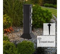 Prise quadruple avec piquet de terre Extérieur Prise résistante aux intempéries IP44 Colonne électrique jardin, noir, max. 3680 watts 16A, LxlxH 16x16x40, terrasse